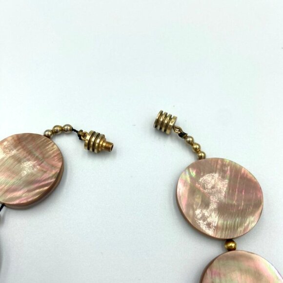 Necklace. Statement Piece Shell Disks Gold Toned Beads Twist Closure - Picture 3 of 3